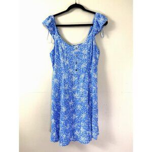 Womens XL Blue Floral Smocked Cottagecore Ruffle Strap Button Front Dress Fairy